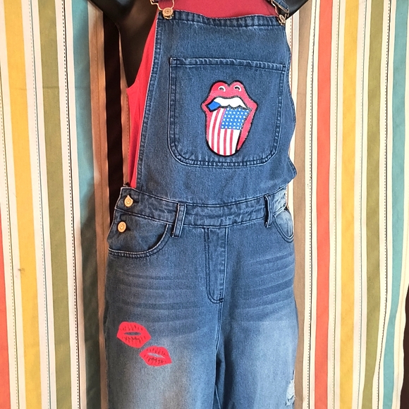 MISSLOOK Denim Overalls with Rolling Stone Logo - Picture 3 of 9
